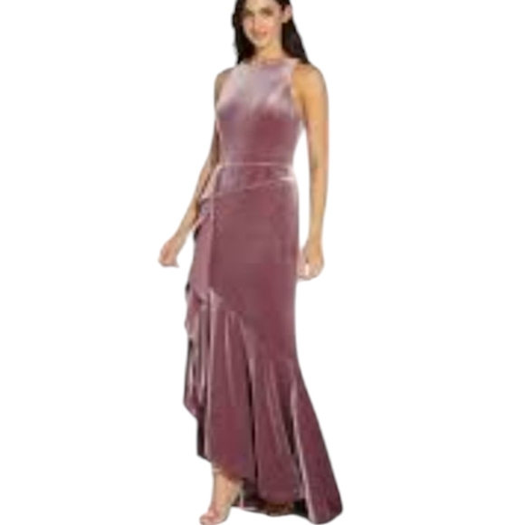 NWT Adrianna Papell Mauve Velvet Evening Formal Sleeveless Ruffle Slit Gown 20 - Picture 1 of 11